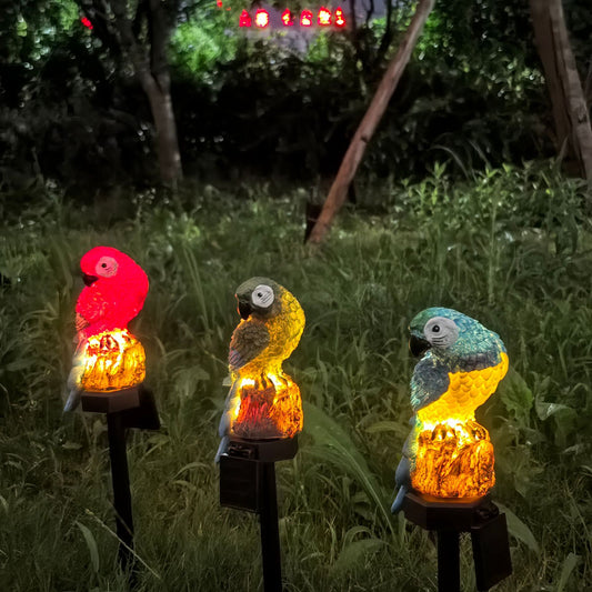 Three Color Solar Powered Parrot Garden Stake Lights - Hand-Painted Waterproof Resin LED Landscape Lamps for V888-ELOSUNG46185