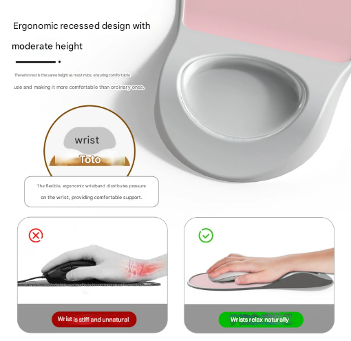 Black-white Ergonomic Mouse Pad with Wrist Rest Support Soft Silicone Concave Groove Design 32.5cm Non-Slip V888-ELOSUNG46189