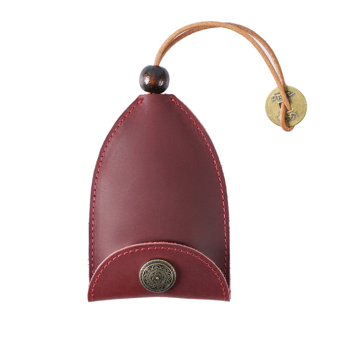 Wine Red Vintage Crazy Horse Leather Key Organizer - Handmade Pull-Out Car Key Case & Home Key Holder with V888-ELOSUNG46203