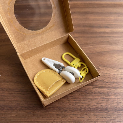 Yellow Ultra-Portable Mini Precision Scissors Set - Compact 7cm Craft Snips with Safety Cap, Leather Sheath, V888-ELOSUNG46216