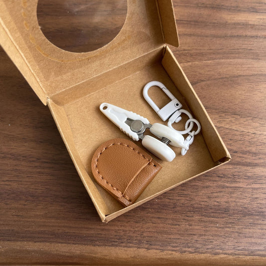 Brown Ultra-Portable Mini Precision Scissors Set - Compact 7cm Craft Snips with Safety Cap, Leather Sheath, V888-ELOSUNG46217