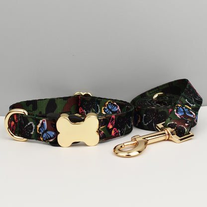 S Butterfly Boho Patterned Dog Collar with Gold Metal Bone Buckle Adjustable Tribal & Leopard Print Neck V888-ELOSUNG46219