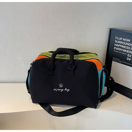 Black Color-Block Travel Bag - Large Capacity Women's Handbag for Leisure, Gym, and Weekend Trips - Versatile V888-ELOSUNG46226