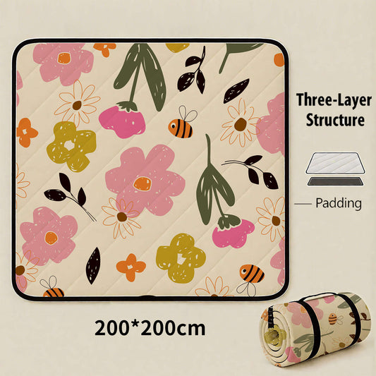 Sea of Bee Flowers Extra Large 200x200cm Waterproof Picnic Mat - Portable Thickened Oxford Cloth Outdoor V888-ELOSUNG46252