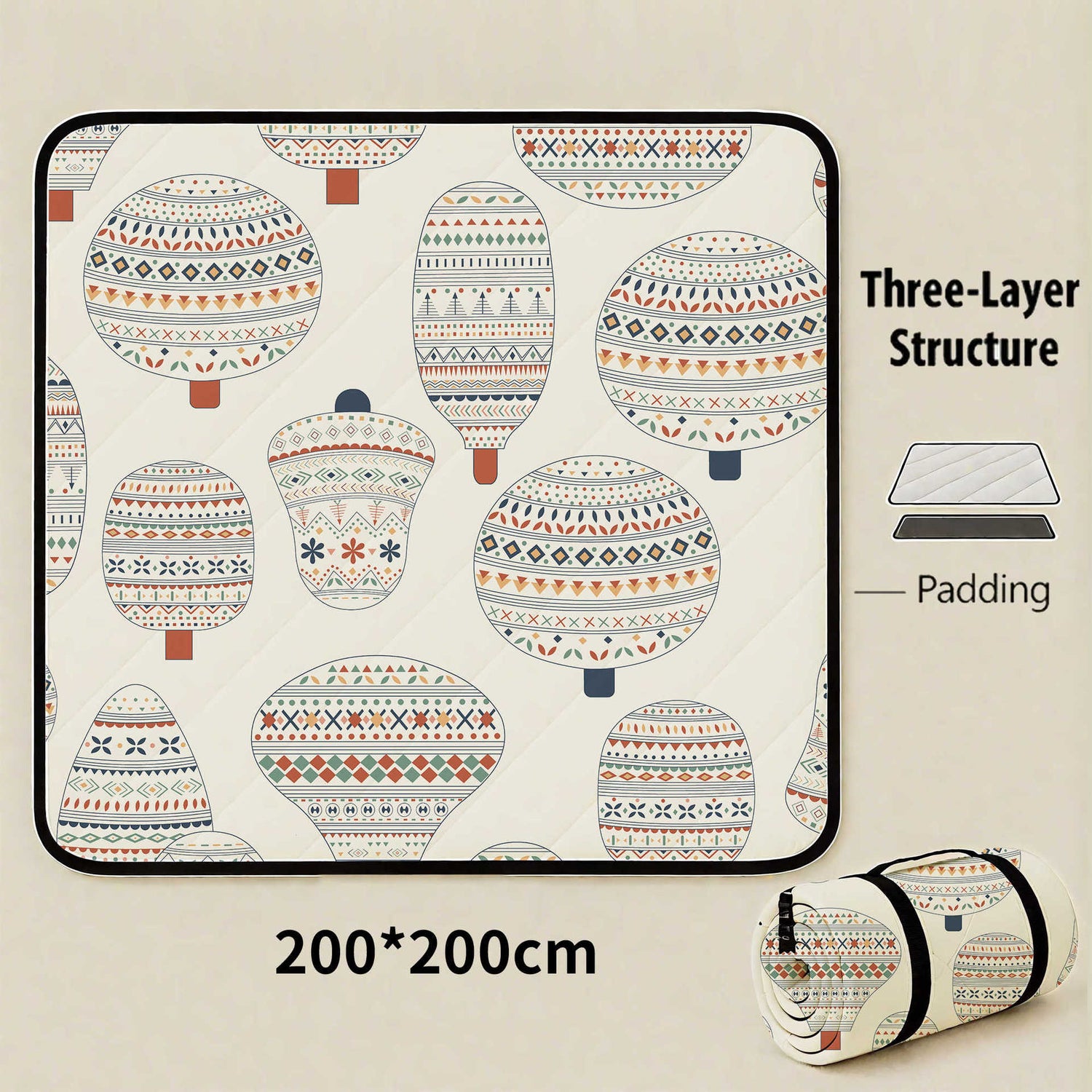Hot-air Balloon Flight Extra Large 200x200cm Waterproof Picnic Mat - Portable Thickened Oxford Cloth Outdoor V888-ELOSUNG46253