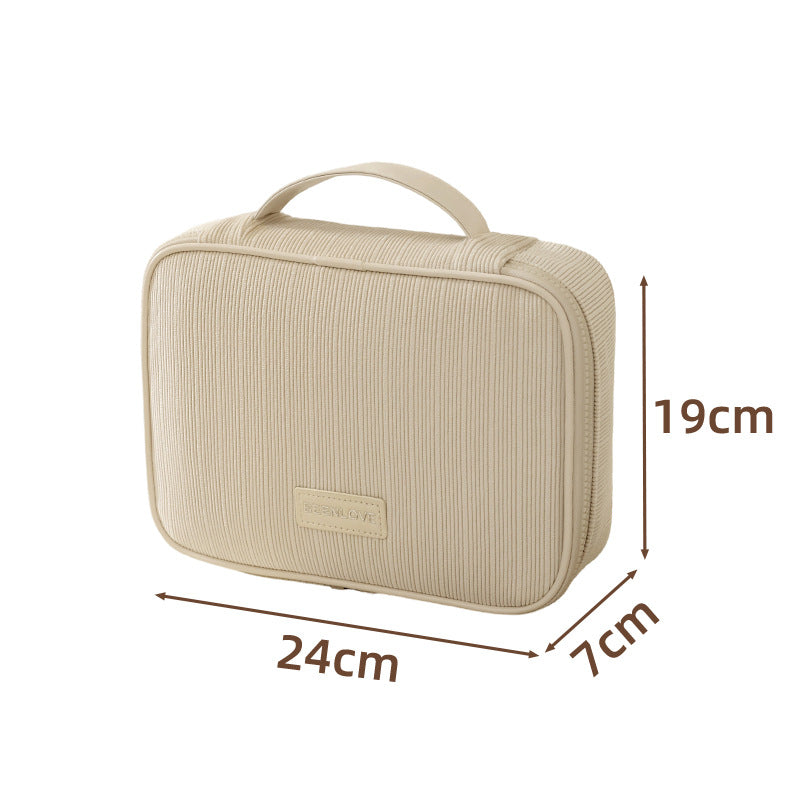 Beige Professional Large Capacity Travel Makeup Bag - Multifunctional Cosmetic Organizer with Dedicated Brush V888-ELOSUNG46262