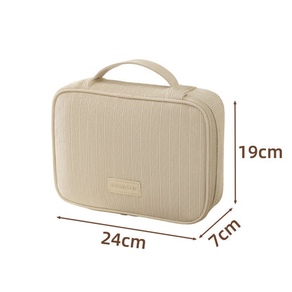Beige Professional Large Capacity Travel Makeup Bag - Multifunctional Cosmetic Organizer with Dedicated Brush V888-ELOSUNG46262