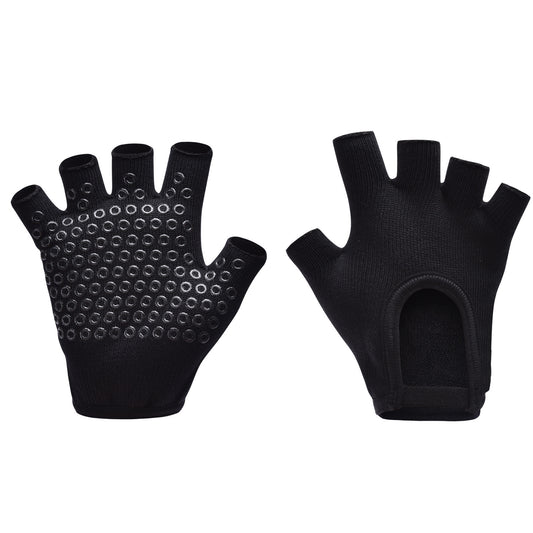 Black 2-Pack Women's Non-Slip Yoga Gloves - Open Back Half Finger Cotton Stretchy Grip Gloves for Aerial V888-ELOSUNG46300