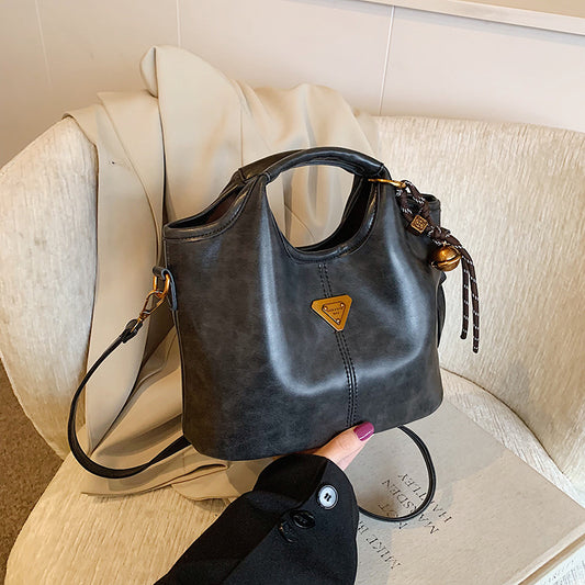 Black Vintage Soft PU Leather Crossbody Handbag | Large Capacity Shoulder Tote | Unique Minimalist Design V888-ELOSUNG46319