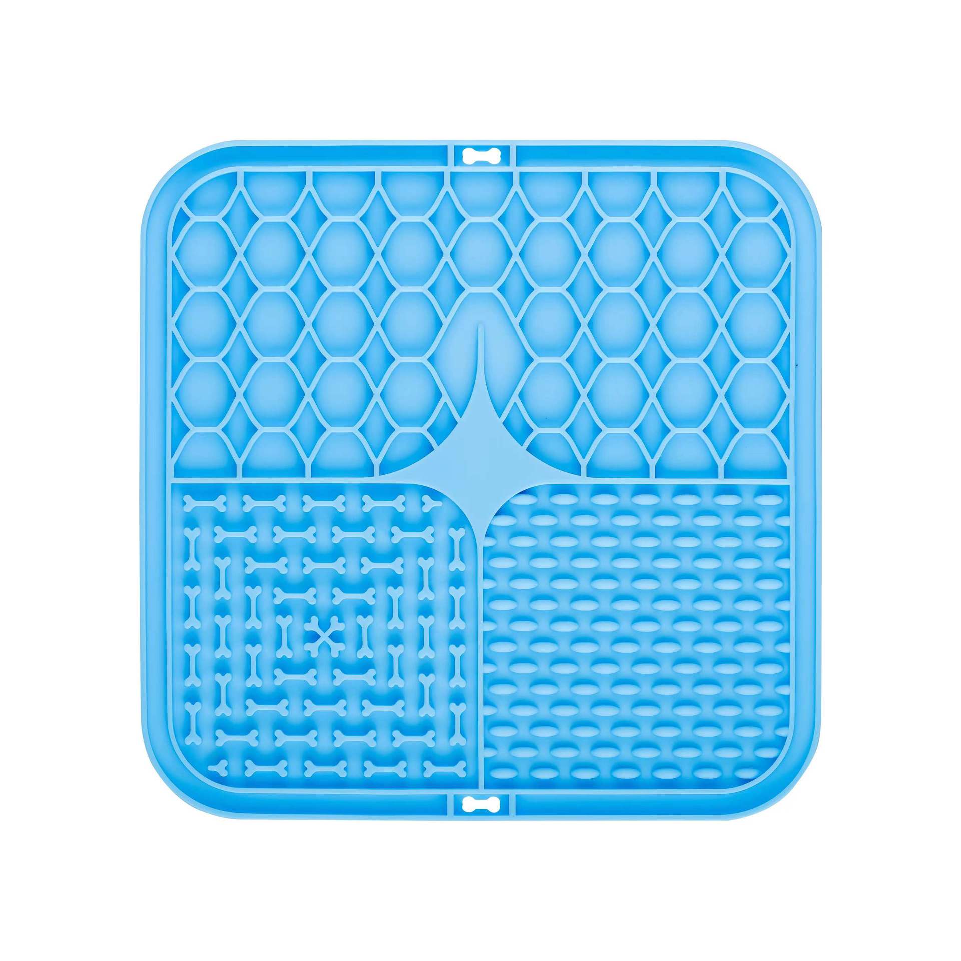 2PCS Blue 20 x 20 cm Silicone Pet Lick Mat | Multi-Zone Slow Feeder Pad with Suction Cups | Anxiety Relief V888-ELOSUNG46342