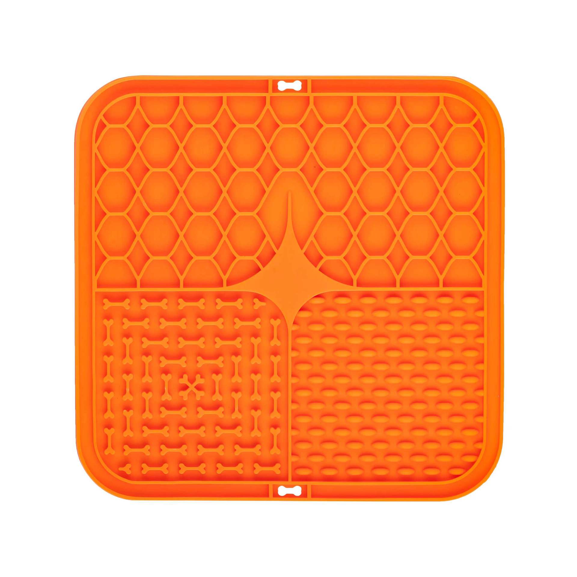 2PCS Orange 20 x 20 cm Silicone Pet Lick Mat | Multi-Zone Slow Feeder Pad with Suction Cups | Anxiety Relief V888-ELOSUNG46344