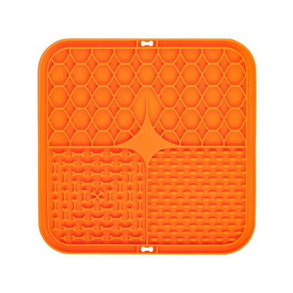 2PCS Orange 20 x 20 cm Silicone Pet Lick Mat | Multi-Zone Slow Feeder Pad with Suction Cups | Anxiety Relief V888-ELOSUNG46344