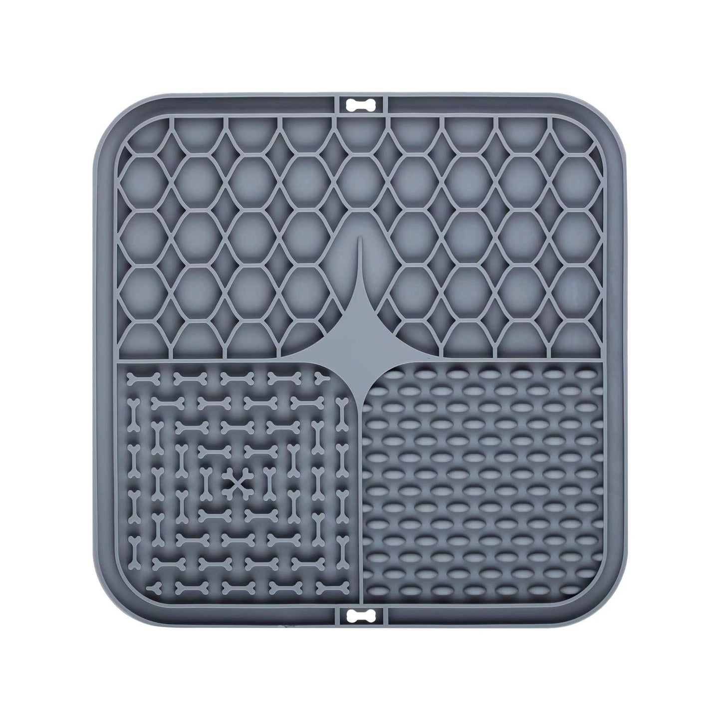2PCS Grey 20 x 20 cm Silicone Pet Lick Mat | Multi-Zone Slow Feeder Pad with Suction Cups | Anxiety Relief V888-ELOSUNG46345