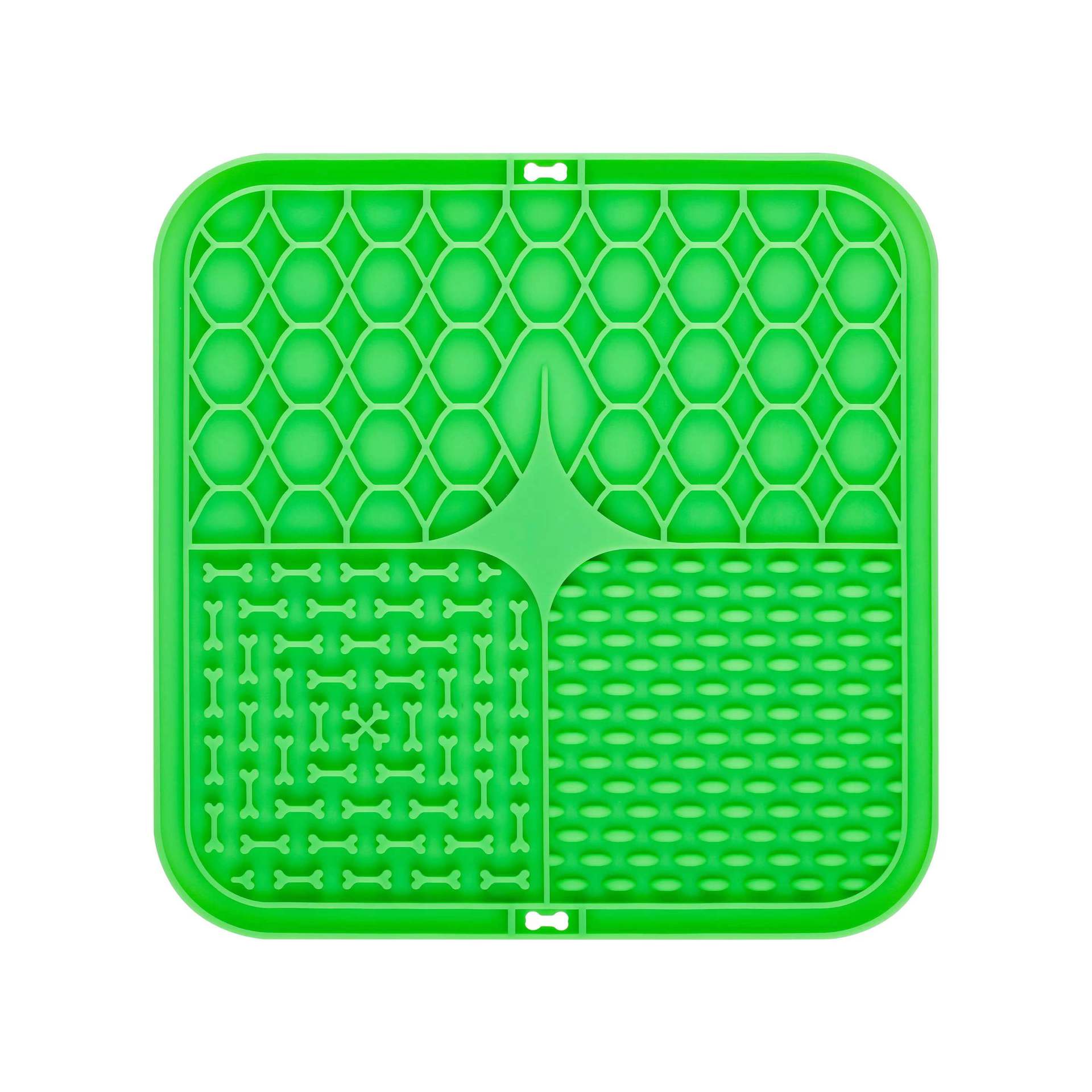 2PCS Green 20 x 20 cm Silicone Pet Lick Mat | Multi-Zone Slow Feeder Pad with Suction Cups | Anxiety Relief V888-ELOSUNG46346