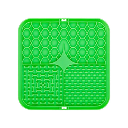 2PCS Green 20 x 20 cm Silicone Pet Lick Mat | Multi-Zone Slow Feeder Pad with Suction Cups | Anxiety Relief V888-ELOSUNG46346