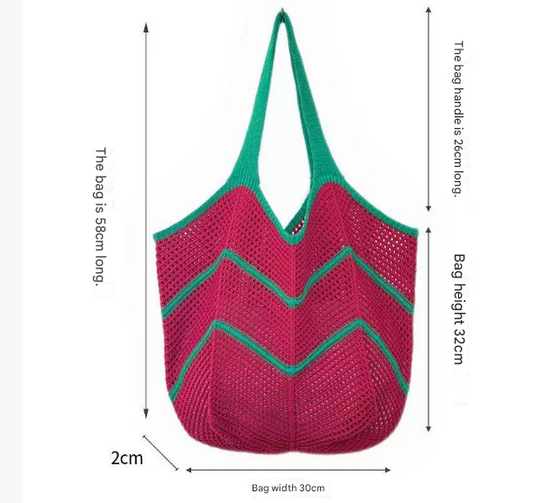 Blue Bohemian Chic Knit Tote Bag | Large Capacity Chevron Weave Shoulder Bag | Fashionable Casual Mesh V888-ELOSUNG46356