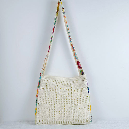 Beige Chic Bohemian Hollow Knit Tote Bag | Large Capacity Crossbody Shoulder Bag | Versatile Casual Holiday V888-ELOSUNG46361