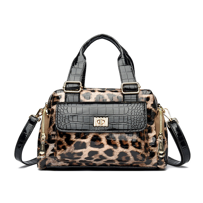 Brown Luxurious Patterned Handbag | Structured Top Handle Shoulder Bag | Fashion Trend High-Gloss Tote V888-ELOSUNG46375