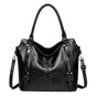 Black Vintage Soft PU Leather Tote Bag | Large Capacity Multi-Pocket Handbag | Convertible Shoulder & V888-ELOSUNG46376