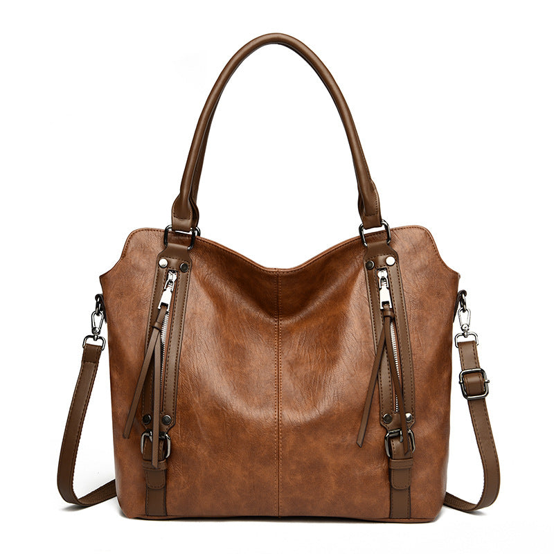 Brown Vintage Soft PU Leather Tote Bag | Large Capacity Multi-Pocket Handbag | Convertible Shoulder & V888-ELOSUNG46377