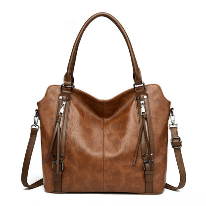 Brown Vintage Soft PU Leather Tote Bag | Large Capacity Multi-Pocket Handbag | Convertible Shoulder & V888-ELOSUNG46377
