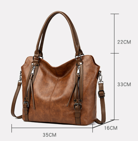 Brown Vintage Soft PU Leather Tote Bag | Large Capacity Multi-Pocket Handbag | Convertible Shoulder & V888-ELOSUNG46377