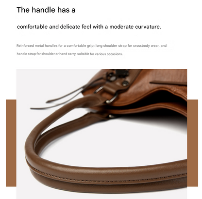 Brown Vintage Soft PU Leather Tote Bag | Large Capacity Multi-Pocket Handbag | Convertible Shoulder & V888-ELOSUNG46377