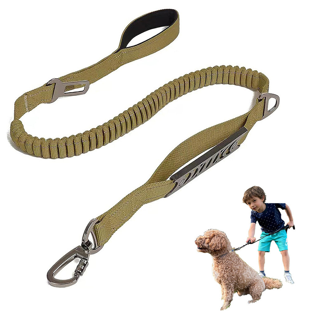 Khaki Heavy Duty Elastic Bungee Dog Leash | Anti-Pull Safety Shock Absorber | Multi-Functional Training Lead V888-ELOSUNG46396