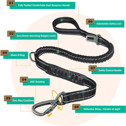 Khaki Heavy Duty Elastic Bungee Dog Leash | Anti-Pull Safety Shock Absorber | Multi-Functional Training Lead V888-ELOSUNG46396