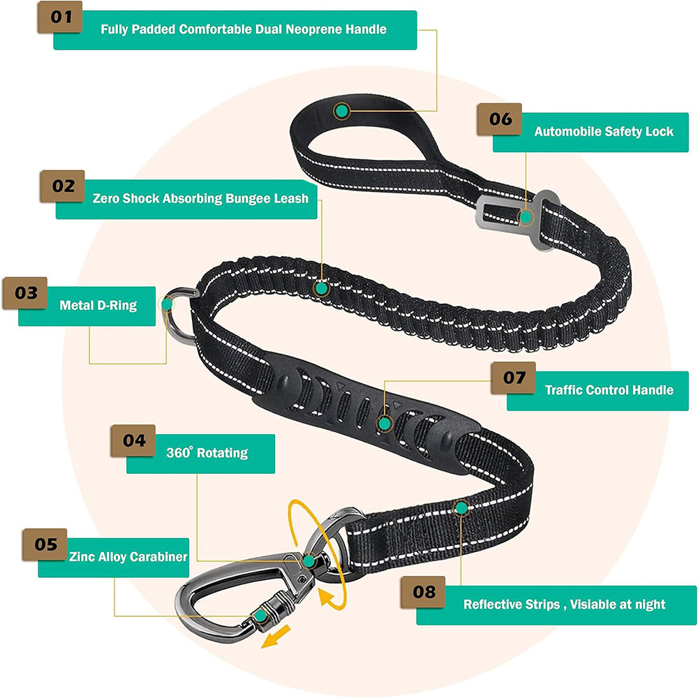 Red Heavy Duty Elastic Bungee Dog Leash | Anti-Pull Safety Shock Absorber | Multi-Functional Training Lead V888-ELOSUNG46397