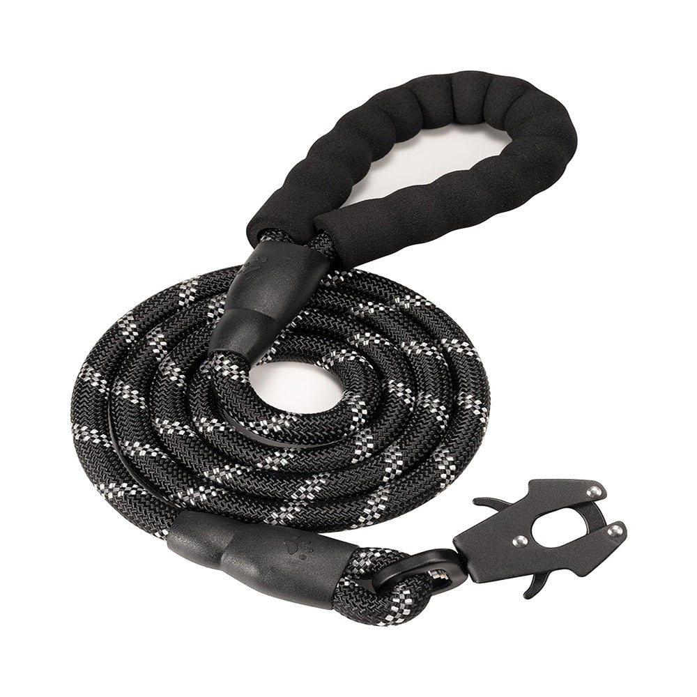 Black High Strength Nylon Rope Dog Leash | 1.5M Heavy Duty Lead with Anodized Frog Clip | Padded Comfort V888-ELOSUNG46398