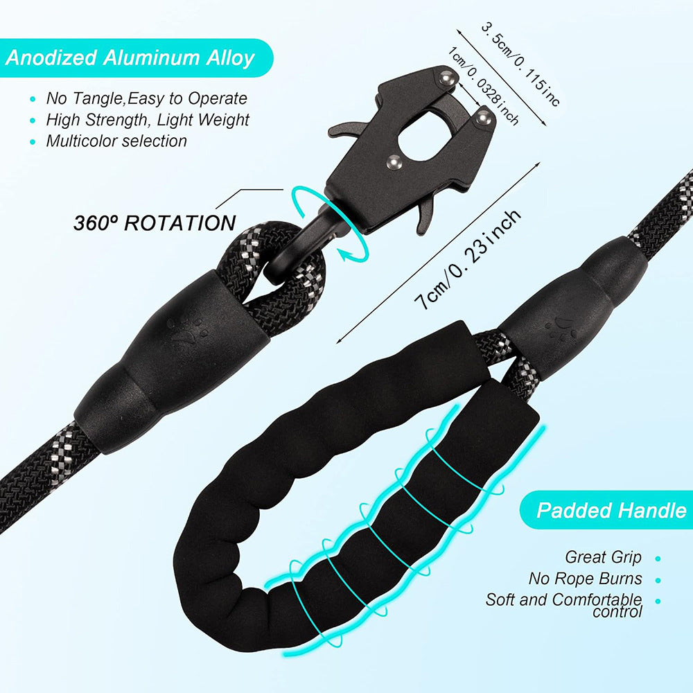 Light Blue High Strength Nylon Rope Dog Leash | 1.5M Heavy Duty Lead with Anodized Frog Clip | Padded Comfort V888-ELOSUNG46399