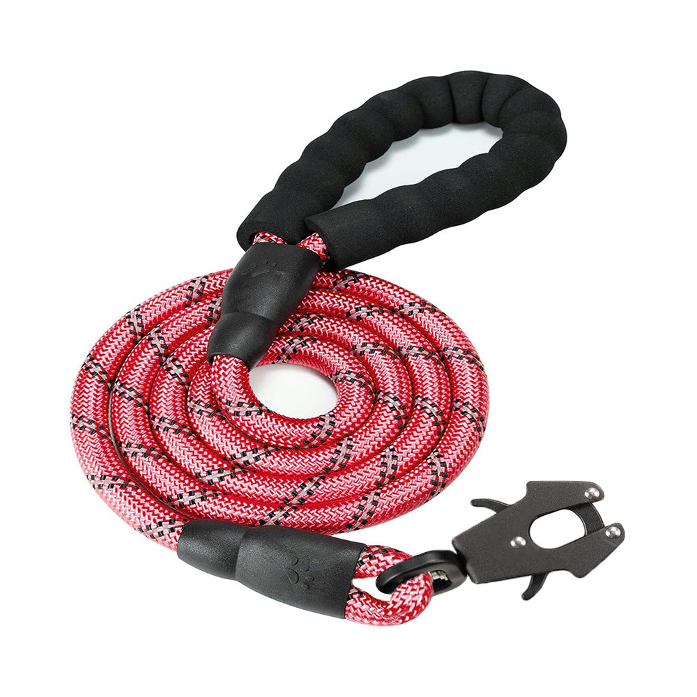 Red High Strength Nylon Rope Dog Leash | 1.5M Heavy Duty Lead with Anodized Frog Clip | Padded Comfort Handle V888-ELOSUNG46400