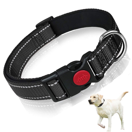 Black 5pcs Tactical Reflective Dog Collar with Quick-Release Safety Lock | Neoprene Padded Nylon | GPS V888-ELOSUNG46406