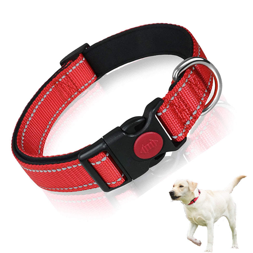 Red 5pcs Tactical Reflective Dog Collar with Quick-Release Safety Lock | Neoprene Padded Nylon | GPS Tracker V888-ELOSUNG46407