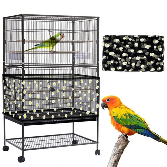 L Black Flower[Height 30, Circumference 220] Large Bird Cage Seed Catcher Net Cover - Adjustable Mesh Guard V888-ELOSUNG46439