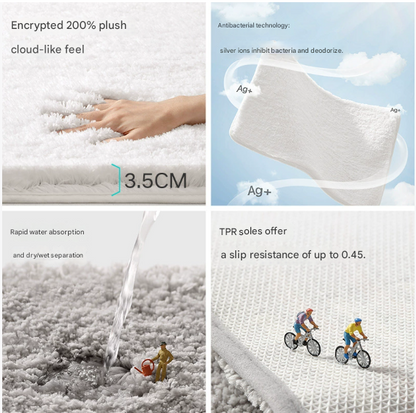 Khaki 50*80cm Luxury 3.5cm Shag Bath Mat | Silver Ion Antibacterial Technology | Quick Dry Non-Slip TPR V888-ELOSUNG46446