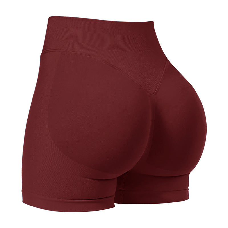 XXL Wine Red High-Elastic Hip Yoga Shorts - Seamless Mid-Intensity Pilates Workout Shorts V888-ELOSUNG46452
