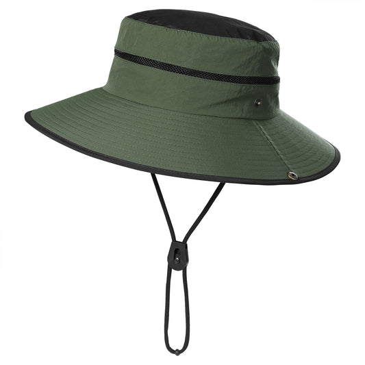 Army Green Foldable Wide Brim Sun Hat Unisex Bucket Safari Cap Adjustable 56-60cm for Fishing Hiking Camping V888-ELOSUNG46459