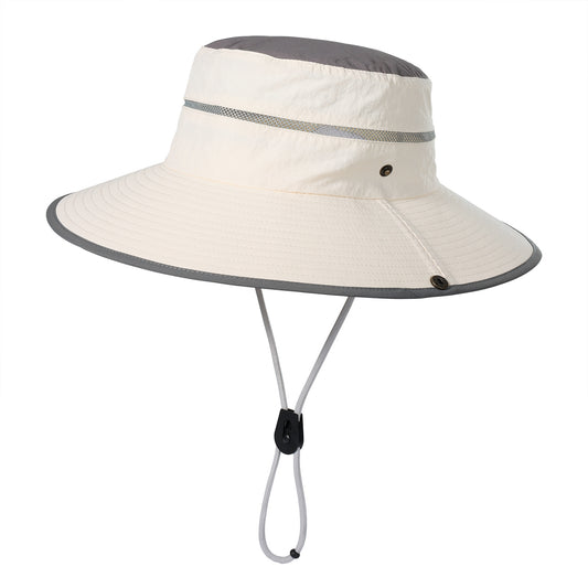 White Foldable Wide Brim Sun Hat Unisex Bucket Safari Cap Adjustable 56-60cm for Fishing Hiking Camping and V888-ELOSUNG46460