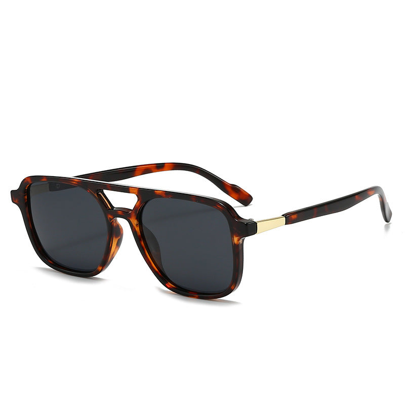 Brown Retro Double Bridge Square Frame Polarized Sunglasses - Driving Sun Protection Eyewear V888-ELOSUNG46462