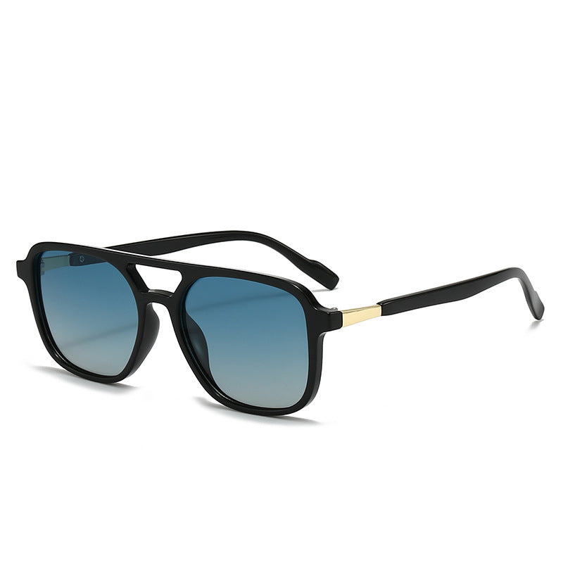 Black Retro Double Bridge Square Frame Polarized Sunglasses - Driving Sun Protection Eyewear V888-ELOSUNG46466