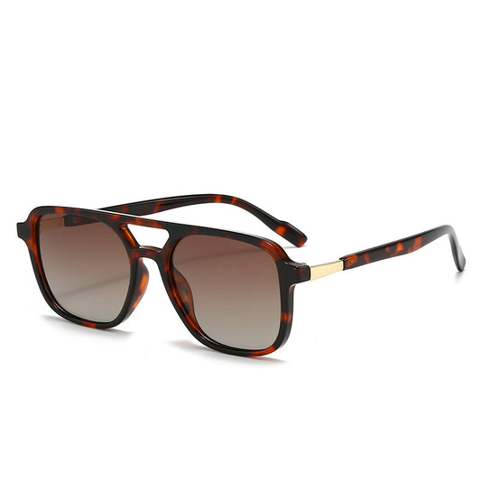 Hawksbill Turtle Retro Double Bridge Square Frame Polarized Sunglasses - Driving Sun Protection Eyewear V888-ELOSUNG46467