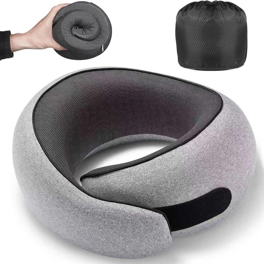 Light Grey Ergonomic Memory Foam Travel Neck Pillow - U-Shaped Support for Naps & Journeys V888-ELOSUNG46479