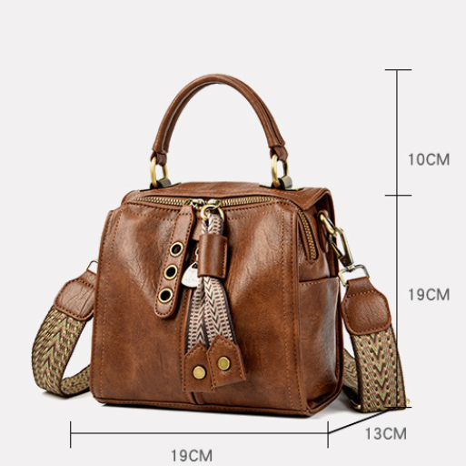 Black Vintage Look PU Leather Box Bag | Stylish Top Handle Crossbody Tote | Multi-Carry Bucket Bag with Wide V888-ELOSUNG46484