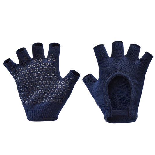 Navy Blue 2-Pack Women's Non-Slip Yoga Gloves - Open Back Half Finger Cotton Stretchy Grip Gloves for Aerial V888-ELOSUNG46500