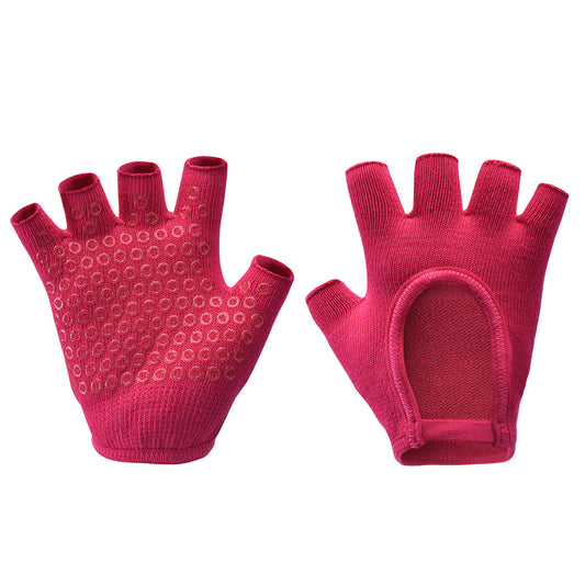 Rose Red 2-Pack Women's Non-Slip Yoga Gloves - Open Back Half Finger Cotton Stretchy Grip Gloves for Aerial V888-ELOSUNG46501