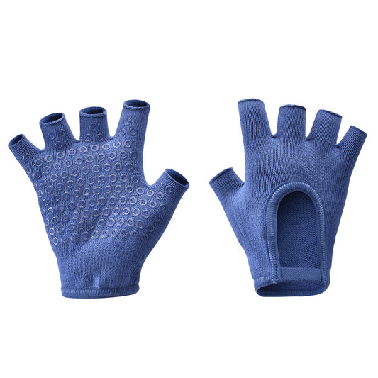 Dark Blue 2-Pack Women's Non-Slip Yoga Gloves - Open Back Half Finger Cotton Stretchy Grip Gloves for Aerial V888-ELOSUNG46503