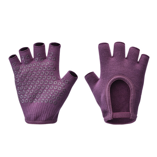 Purple 2-Pack Women's Non-Slip Yoga Gloves - Open Back Half Finger Cotton Stretchy Grip Gloves for Aerial V888-ELOSUNG46504