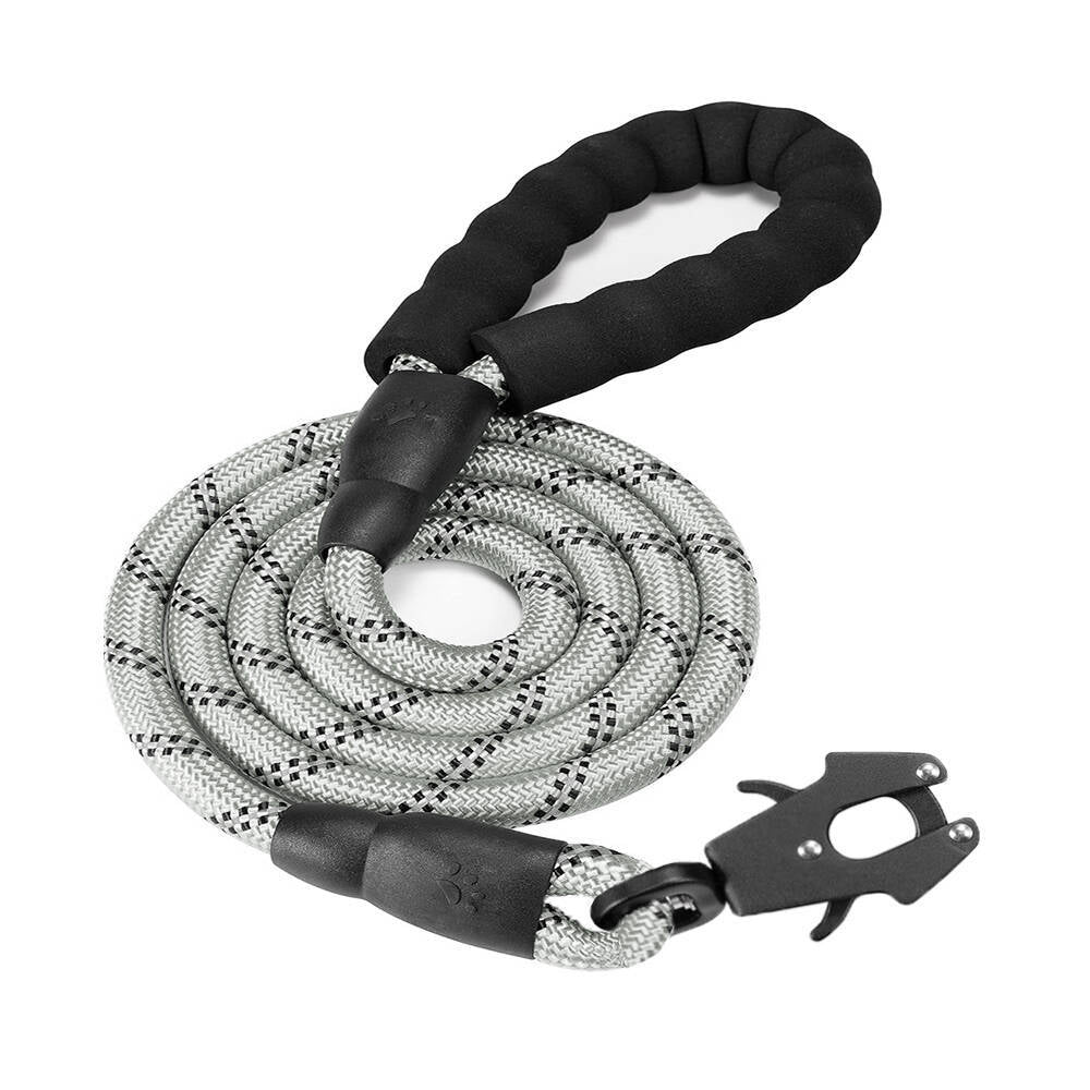 Grey High Strength Nylon Rope Dog Leash | 1.5M Heavy Duty Lead with Anodized Frog Clip | Padded Comfort V888-ELOSUNG46526
